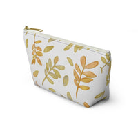Watercolor Tossed Leaves Accessory Pouch w T-bottom in Yellow